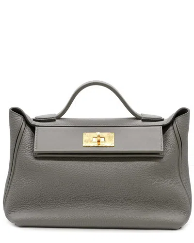 Pre-owned Hermes Hermès Grey Leather 24/24 Etain Togo Bag - '10s (authentic Pre-loved)