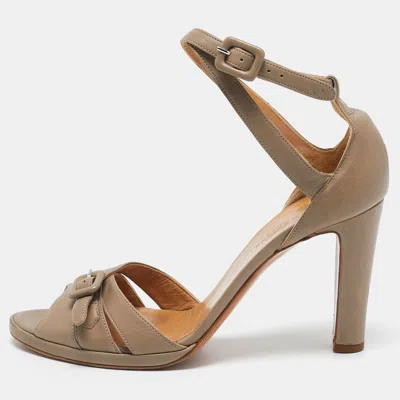 Pre-owned Hermes Grey Leather Crisscross Ankle Strap Sandals Size 36.5