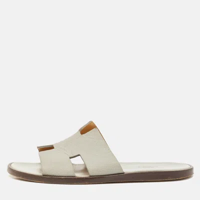 Pre-owned Hermes Grey Leather Izmir Flat Slides Size 41