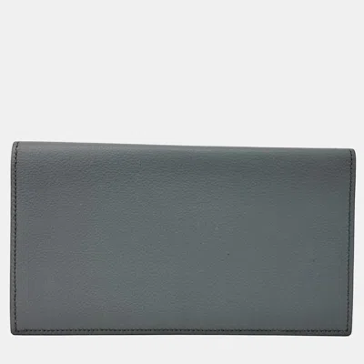 Pre-owned Hermes Grey Leather Mc2 Fleming Jungle Long Wallet In Gray