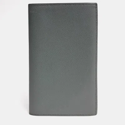 Pre-owned Hermes Grey Leather Mc2 Fleming Long Wallet (d)