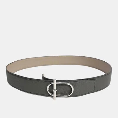 Pre-owned Hermes Grey Leather Reversible Belt In Gray