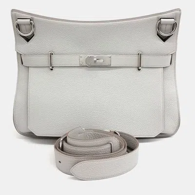 Pre-owned Hermes Grey Leather Zipcher 34 In Gray