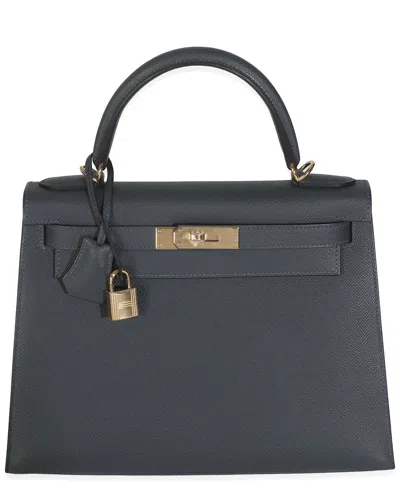Pre-owned Hermes Hermès Grey Misty Epsom Sellier Leather Kelly 28 Pbhw (authentic Pre-loved)