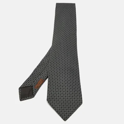 Pre-owned Hermes Grey Patterned Silk Tie