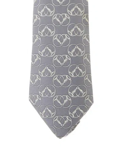 Pre-owned Hermes Grey Silk  Tie  W/tags In Gray