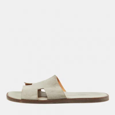 Pre-owned Hermes Grey Suede Izmir Slides Size 43.5