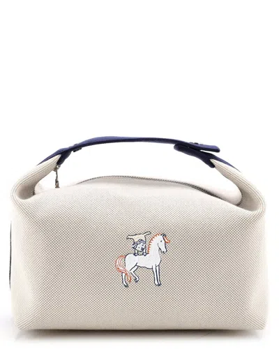 Pre-owned Hermes Hermès Grey Toile Bride-a-brac Cabriole Travel Case Gm (authentic Pre-loved)