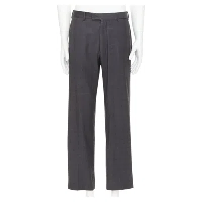 Pre-owned Hermes Grey Wool Handstitched Back Pockets Straight Leg Trousers It50 Xl In Gray