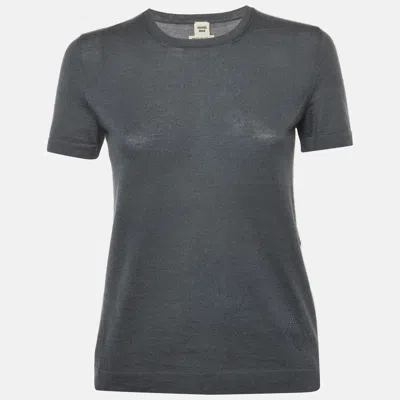 Pre-owned Hermes Grey Wool Knit Crew Neck T-shirt M In Gray
