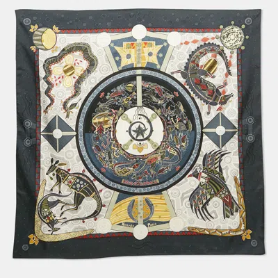 Pre-owned Hermes Hermès Grey/blue Tea For Two Silk Scarf