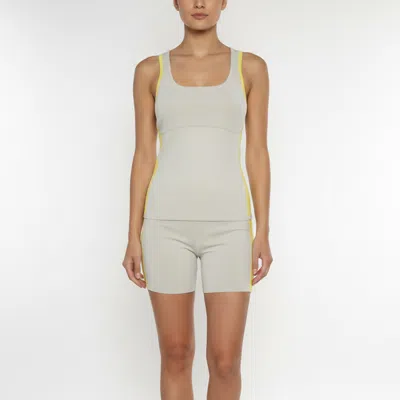Pre-owned Hermes Grey/yellow Striped Technical Knit Yoga Tank Top And Shorts S In Gray