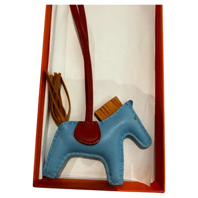 Pre-owned Hermes Grigri Rodeo Horse Bag Charm Pm In Celeste In Sand
