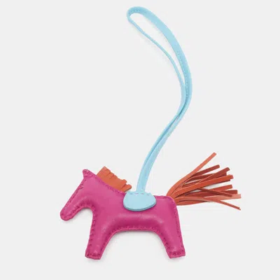 Pre-owned Hermes Grigri Rodeo Pm Bag Charm Rose Pourpre/cornaline/celeste Milo Leather In Multi