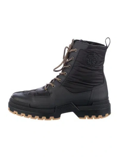 Pre-owned Hermes Grip Leather Combat Boots In Black
