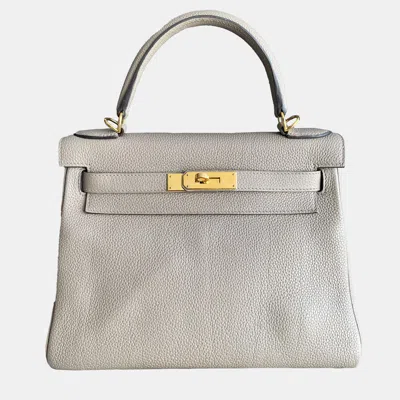Pre-owned Hermes Gris Asphaltetogo Leather Kelly 28 Top Handle Bag