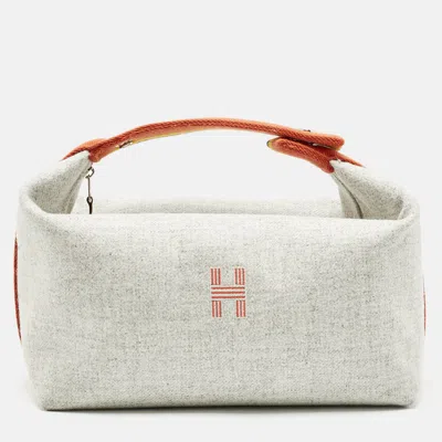 Pre-owned Hermes Hermès Gris Flanelle Canvas Large Bride-a-brac Pouch In Gray