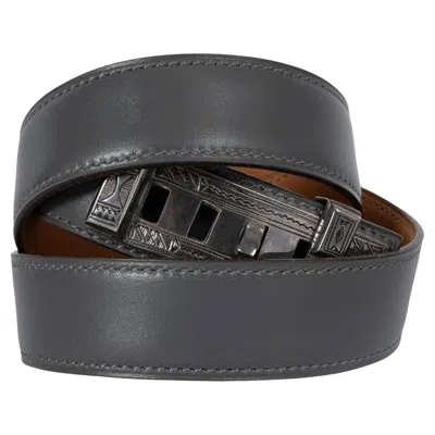 Pre-owned Hermes Gris Fonce Grey Box Leather Touareg Collier De Chien 24mm Belt 75 In Gray