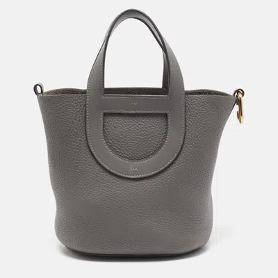 Pre-owned Hermes Gris Meyer Taurillon Clemence And Swift Leather In The Loop 18 Bag In Gray