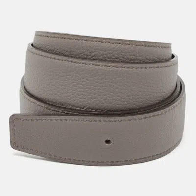 Pre-owned Hermes Gris Meyer/noir Togo And Box Leather Reversible Belt Strap 90 Cm In Grey