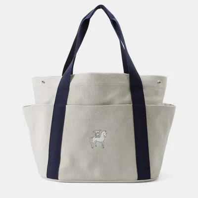 Pre-owned Hermes Gris Pale/navy Toile H Tote Bag