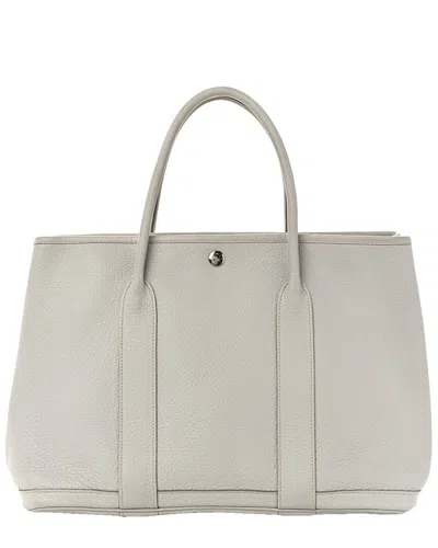 Pre-owned Hermes Hermès Gris Perle Fjord Leather Garden Party Tote 36 Mm (authentic Pre-loved)