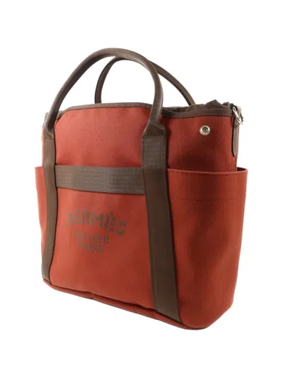 Pre-owned Hermes Grooming Canvas Tote Bag In Red