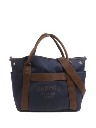 Pre-owned Hermes Grooming Two-way Handbag In Blue