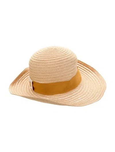Pre-owned Hermes Grosgrain-trimmed Hemp Sun Hat In Neutrals