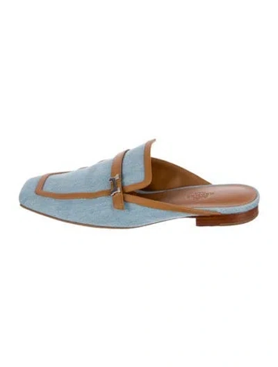 Pre-owned Hermes Groupie Denim Mules In Blue