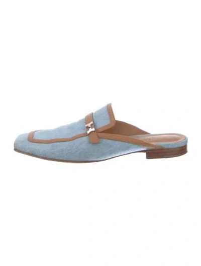 Pre-owned Hermes Groupie Denim Mules In Blue