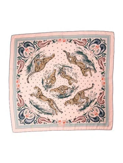 Pre-owned Hermes Guépards Bandana Double Face Silk Scarf In Pink