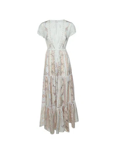 Pre-owned Hermes Guépards Et Palmettes Printed Tiered Maxi Dress In White
