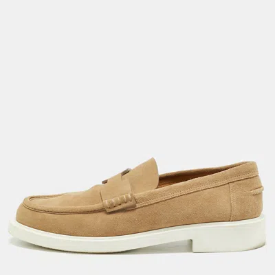 Pre-owned Hermes Guillaume Size 43 Beige Suede Loafers In Sand