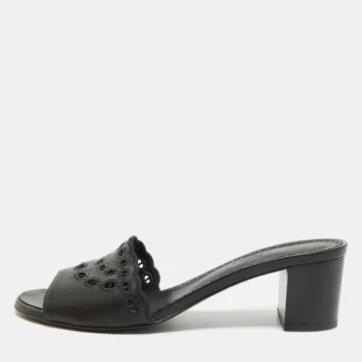 Pre-owned Hermes Hermès Gwladys Size 39 Black Leather Slide Sandals