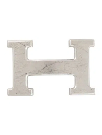 Pre-owned Hermes H 38mm Belt Buckle In Silver