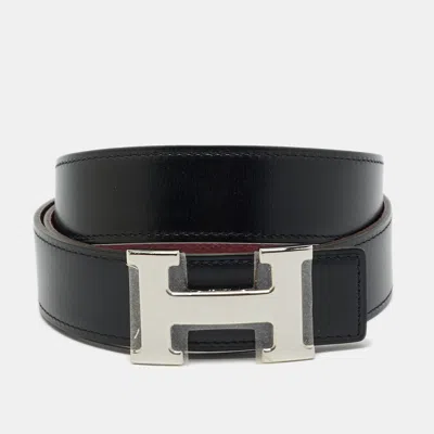 Pre-owned Hermes Hermès H 90 Cm Reversible Buckle Belt Bordeaux/noir Togo And Box Leather In Burgundy