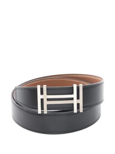 Pre-owned Hermes H Au Carré Reversible Belt In Black