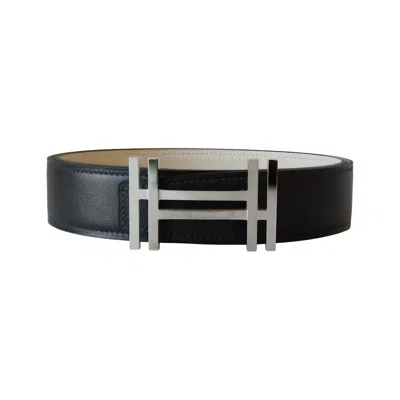 Pre-owned Hermes H Au Carre Reversible Belt Noir Blanc
