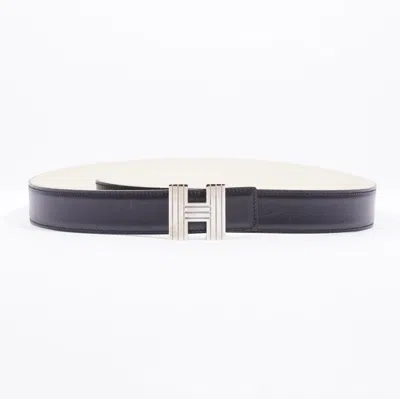 Pre-owned Hermes H Belt / Cream Leather In Black