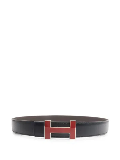 Pre-owned Hermes H Box Leather Buckle Belt In Black