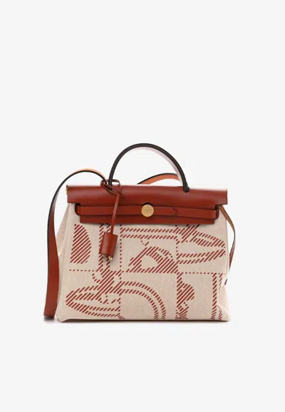 Hermes H Brides De Gala Herbag Zip Retourne 31 Pm In Cuivre Vache Hunter And Ecru Beige Toile In Brown