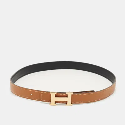 Pre-owned Hermes Hermès H Buckle 75 Cm Belt Gold/noir Epsom And Swift Leather In Brown
