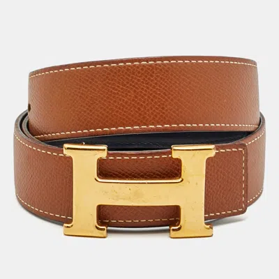 Pre-owned Hermes H Buckle 75cm Reversible Belt Gold/black Epsom And Box Leather In Brown