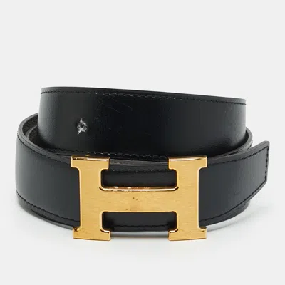 Pre-owned Hermes H Buckle 80cm Buckle Belt Black/etain Togo And Box Leather