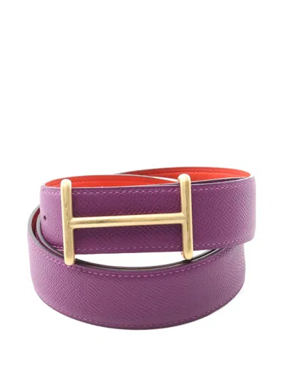 Pre-owned Hermes H-buckle Reversible Belt In Purple