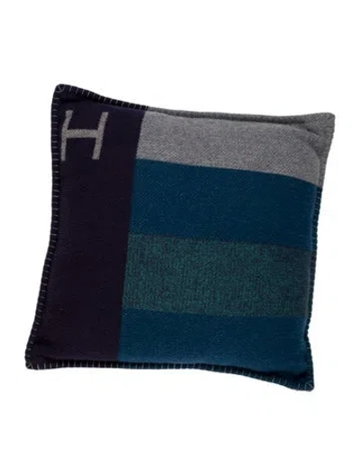 Pre-owned Hermes H Casaque Throw Pillow In Blue