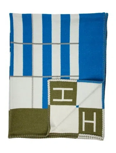 Pre-owned Hermes H Club Throw Blanket In Blue