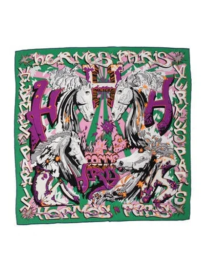 Pre-owned Hermes H Comme Silk Scarf In Green