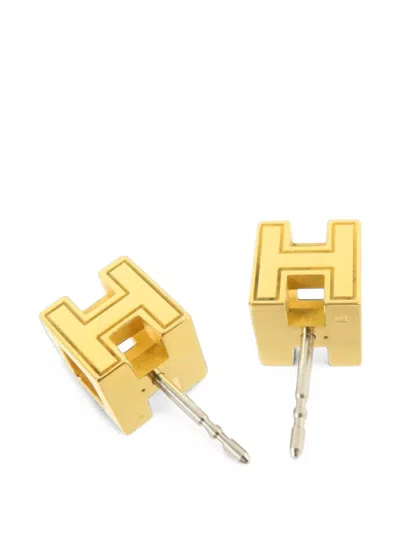 Pre-owned Hermes H Cube Earrings In Gold